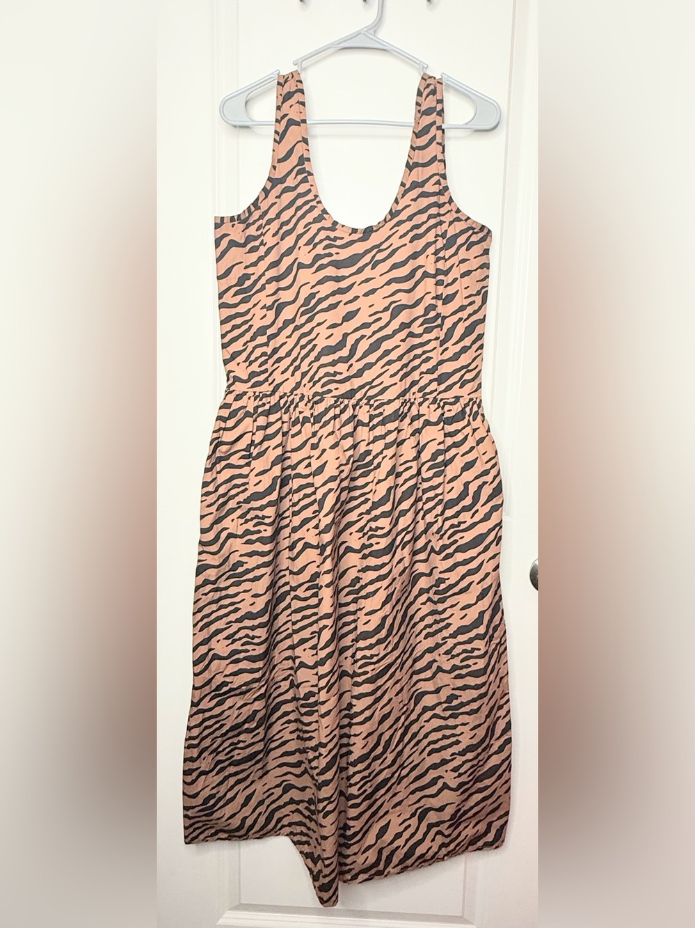 Everlane Tiger Print Maxi Dress Small Brown Black Cotton Sleeveless Pockets
